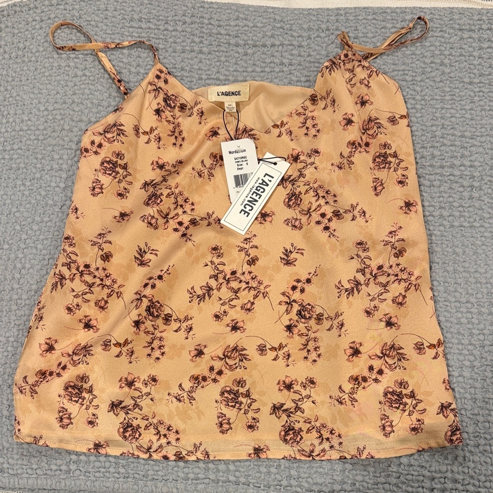 L'AGENCE Floral Camisole - Tan and Brown